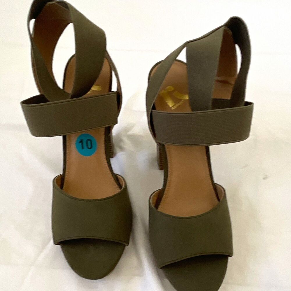 Report Women's Size 10 Green Synthetic Strappy Open Toe Ankle Strap Block Heels